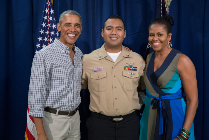 44th US President Barack Obama with Aulundrew Tedtaotao and First Lady Michelle Obama